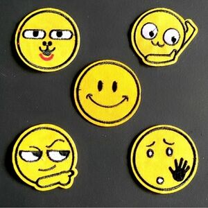 Lot of 5 Emoji Patches/Emblems/Appliqué! Rare Ones! Approx. 2". Iron/Sew/Glue-On